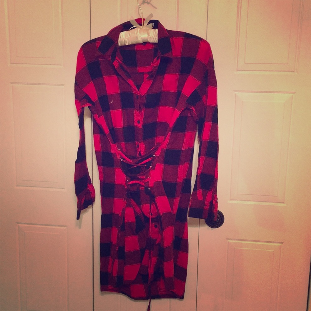 Express red and black flannel dress